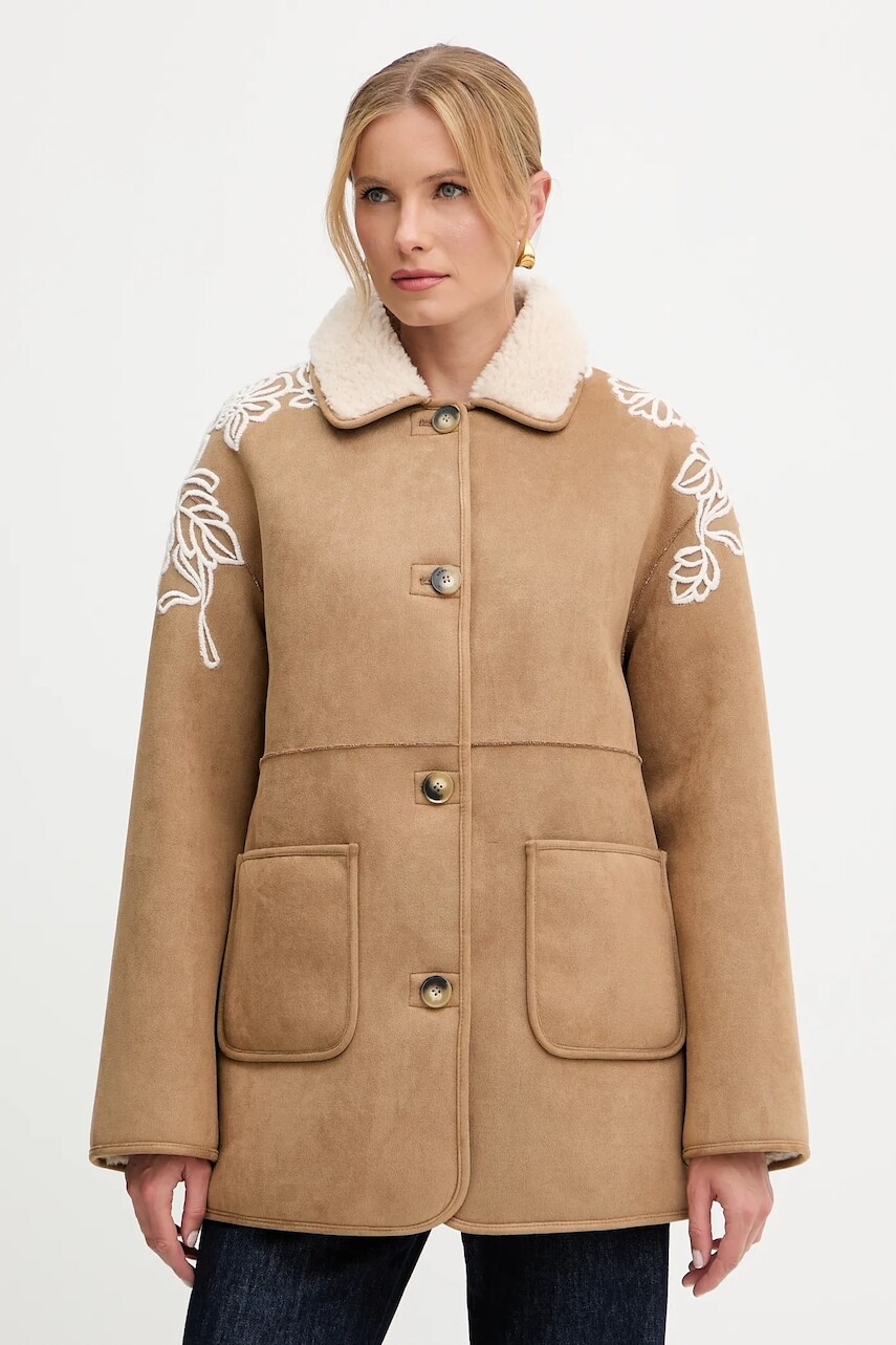 Kabát ERMANNO Firenze béžová farba, 57TD062E5A