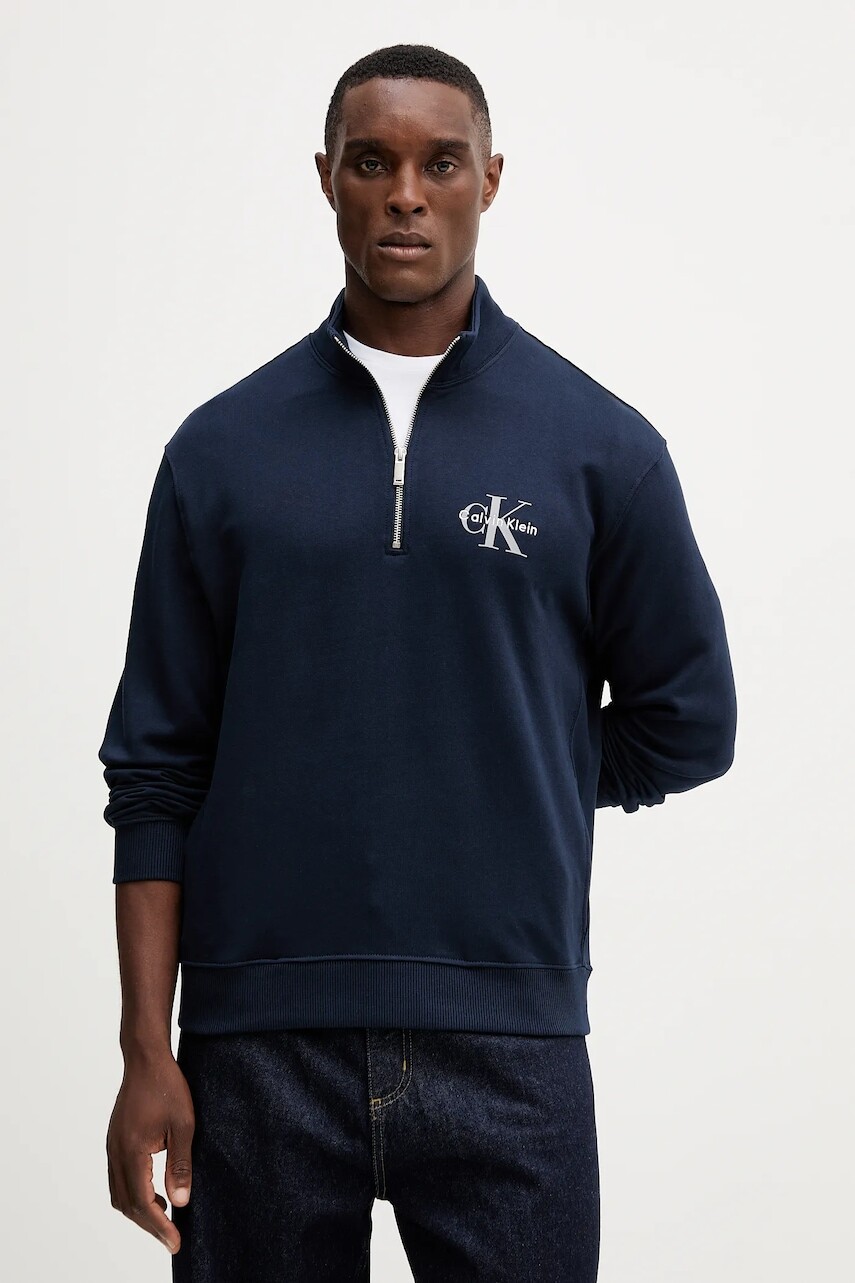 Bavlnená mikina Calvin Klein Jeans tmavomodrá farba, s nášivkou, LV04RD244G