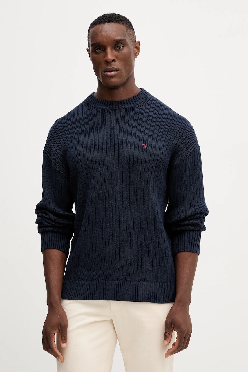Bavlnený sveter Calvin Klein Jeans tmavomodrá farba, LV04RD314G