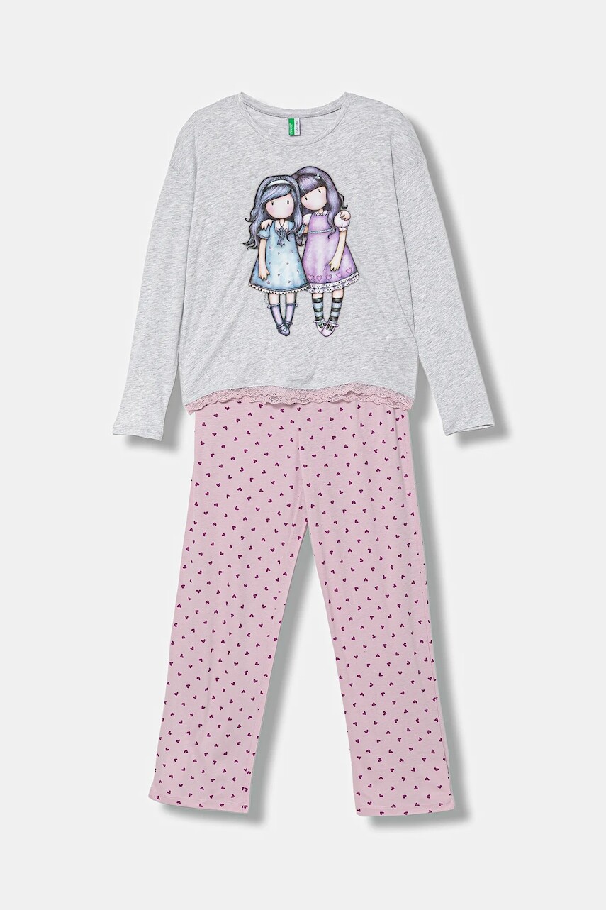 Detské pyžamo United Colors of Benetton šedá farba, s potlačou, 3Y5E0P08U