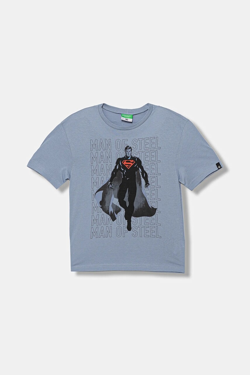 Detské bavlnené tričko United Colors of Benetton modrá farba, s potlačou, 3JERC10PO