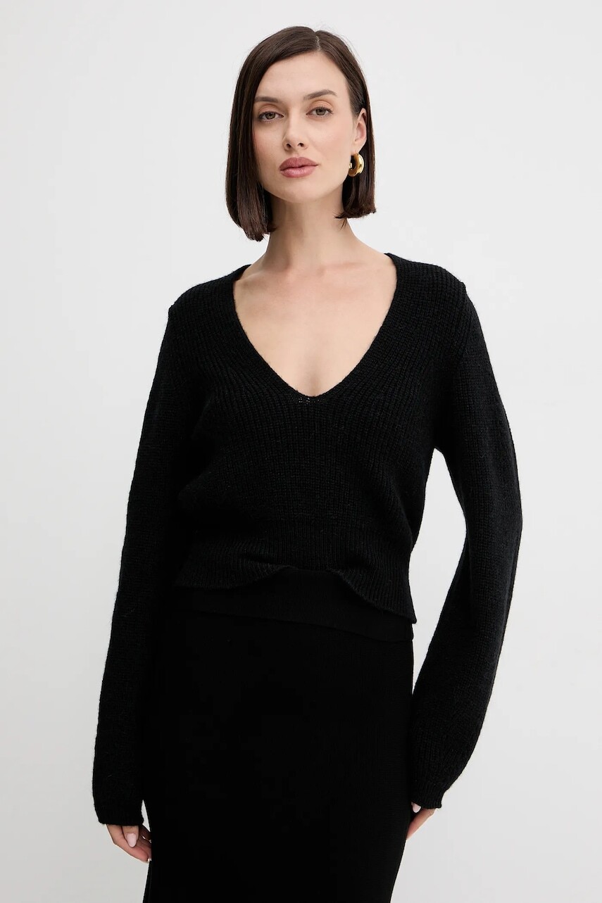 Vlnený sveter Twinset čierna farba, 252TT3062