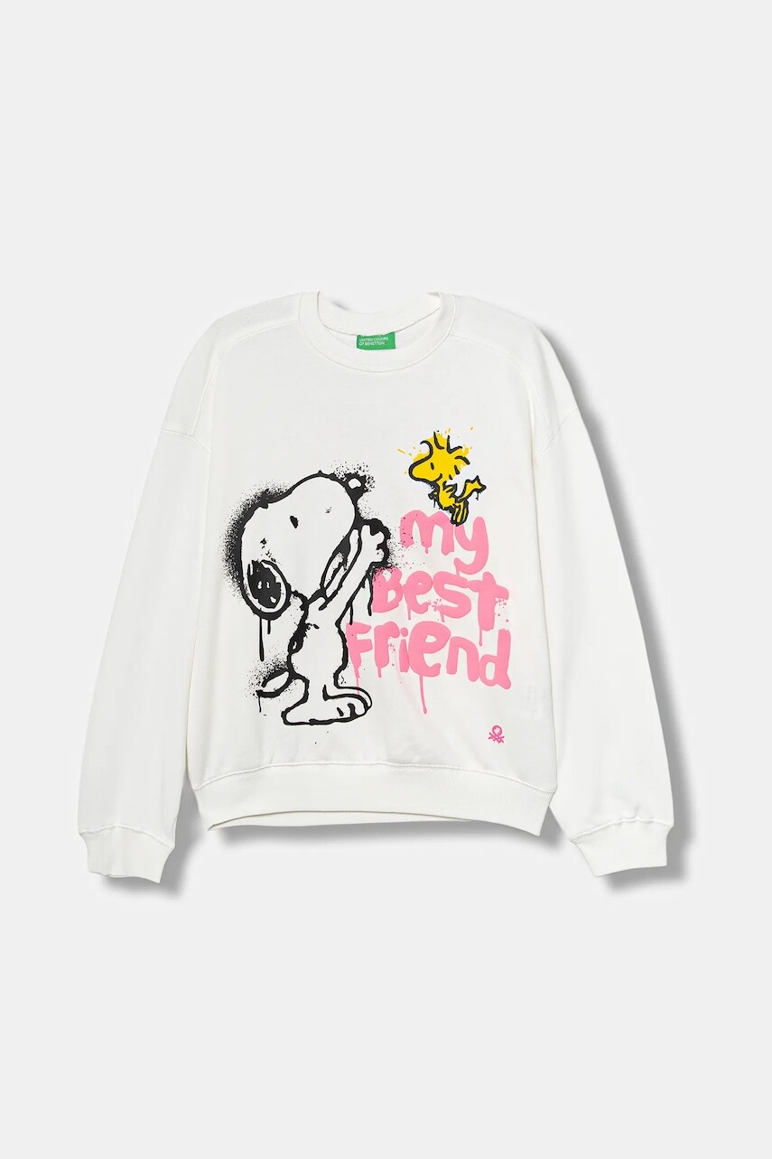 Detská bavlnená mikina United Colors of Benetton béžová farba, s potlačou, 3J70C10R3