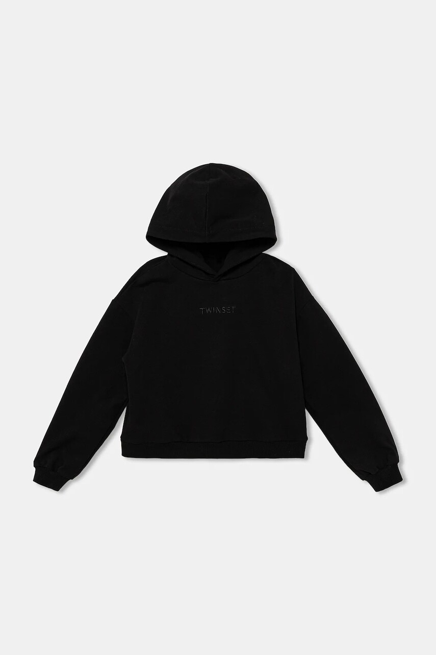 Detská mikina Twinset čierna farba, s kapucňou, melanžová, 252GJ2010