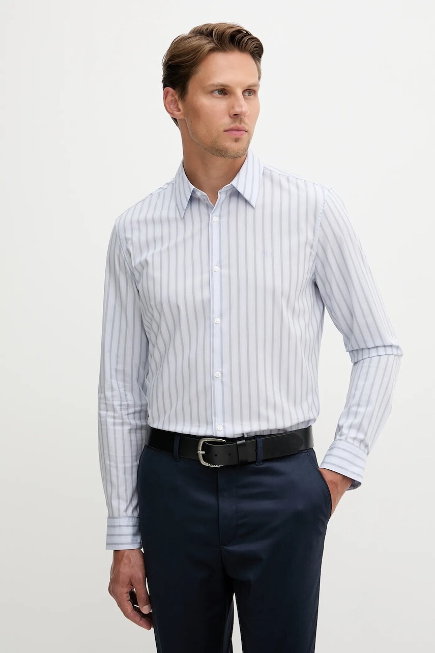 Košeľa Calvin Klein modrá farba, slim, s klasickým golierom, LV04LD137G