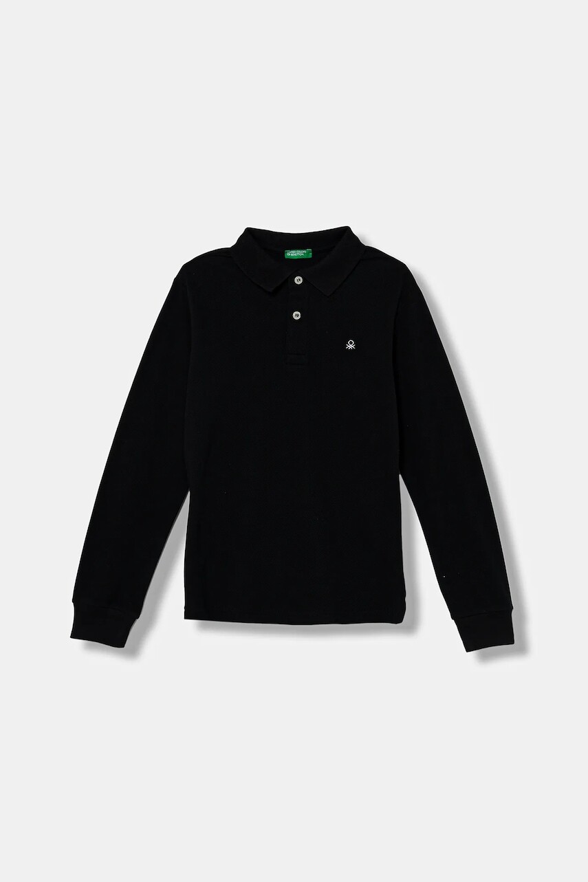 Detská bavlnená košeľa s dlhým rukávom United Colors of Benetton čierna farba, jednofarebná, 3089C300Z