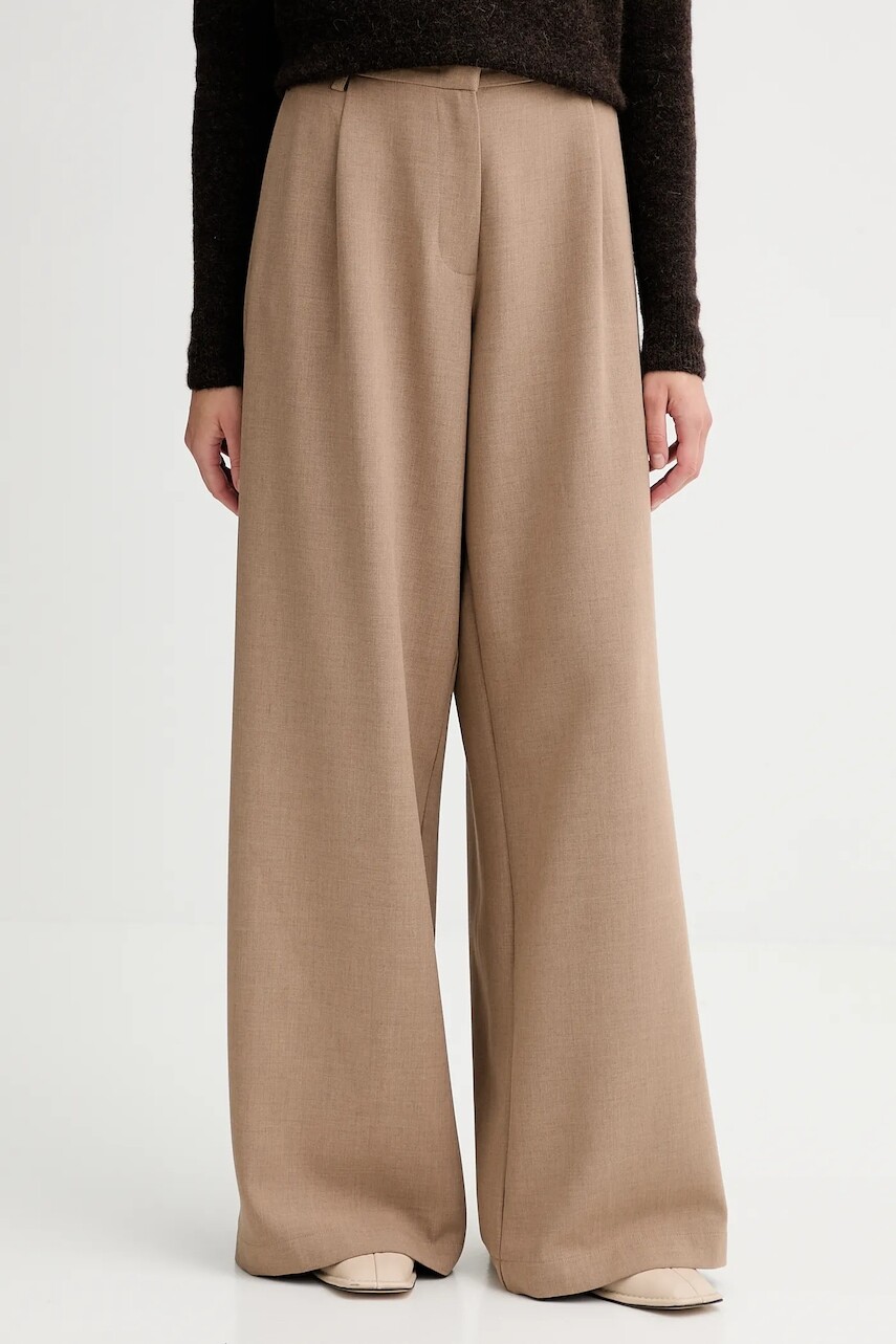 Nohavice Sessun béžová farba, široké, vysoký pás, 25107000