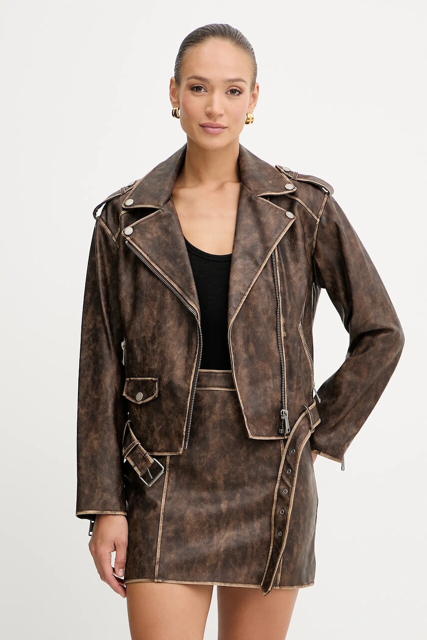 Bunda Guess CHARLENE hnedá farba, prechodná, oversize, W5YL04 WHDI0