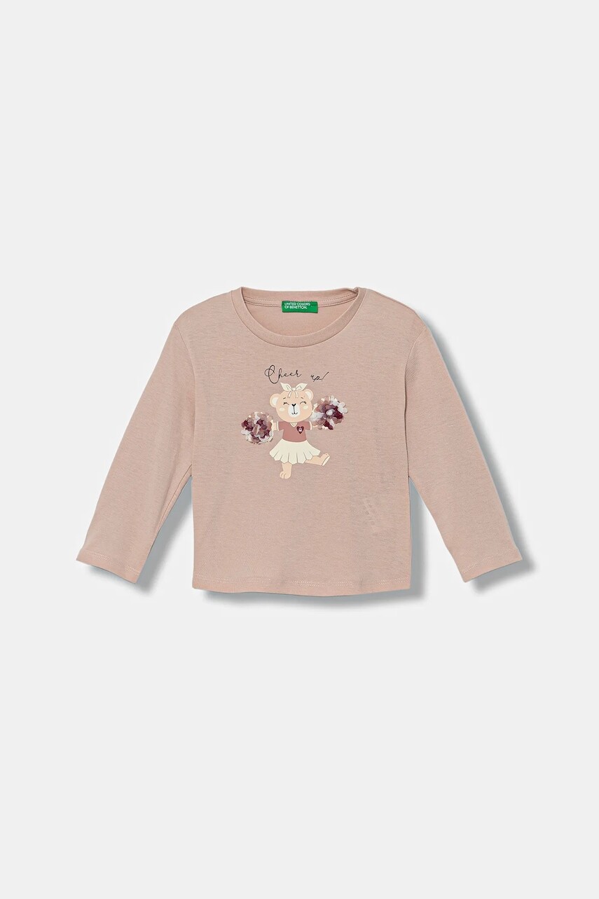 Detská bavlnená košeľa s dlhým rukávom United Colors of Benetton ružová farba, 3I1XG10K8