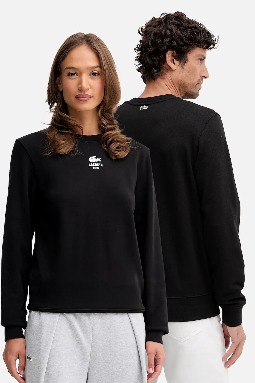 Bavlnená mikina Lacoste čierna farba, s potlačou, SH2736