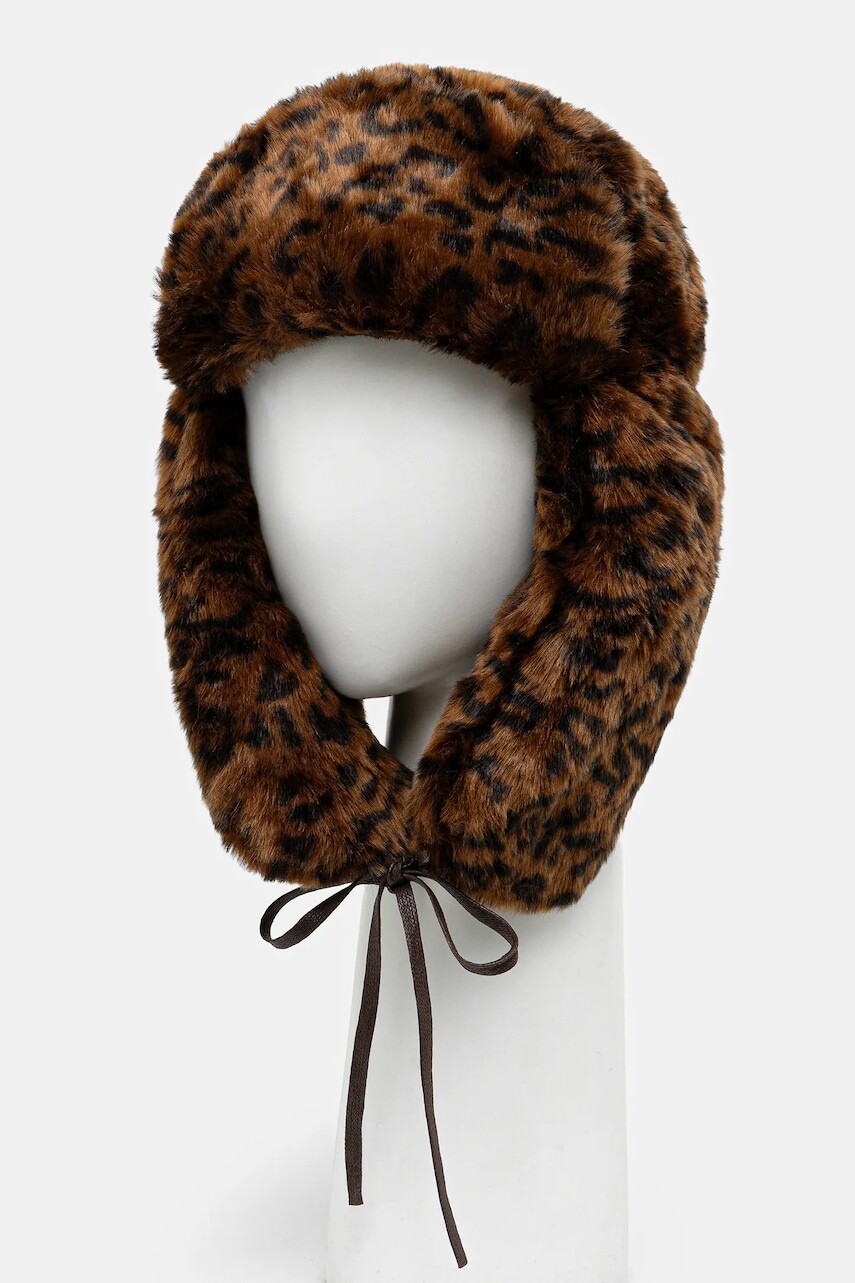 Čiapka Kangol Leopard Trapper K4266ST.LEOPARD-LEOPARD, hnedá farba, z hrubej pleteniny