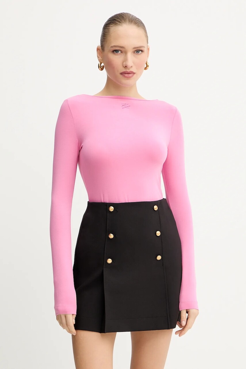 Tričko s dlhým rukávom Karl Lagerfeld ružová farba, A4W17045