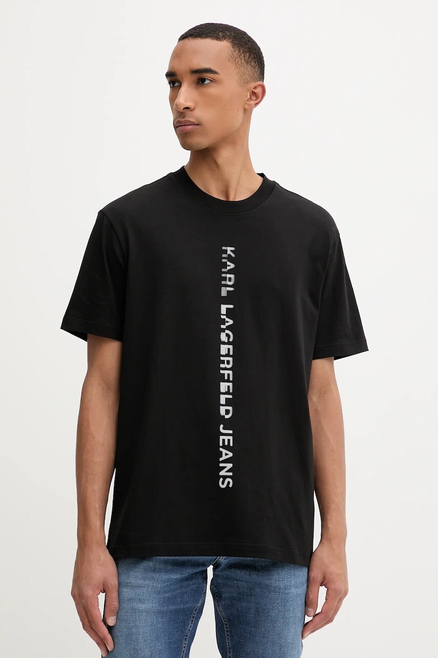 Bavlnené tričko Karl Lagerfeld Jeans pánske, čierna farba, s potlačou, A4M17021