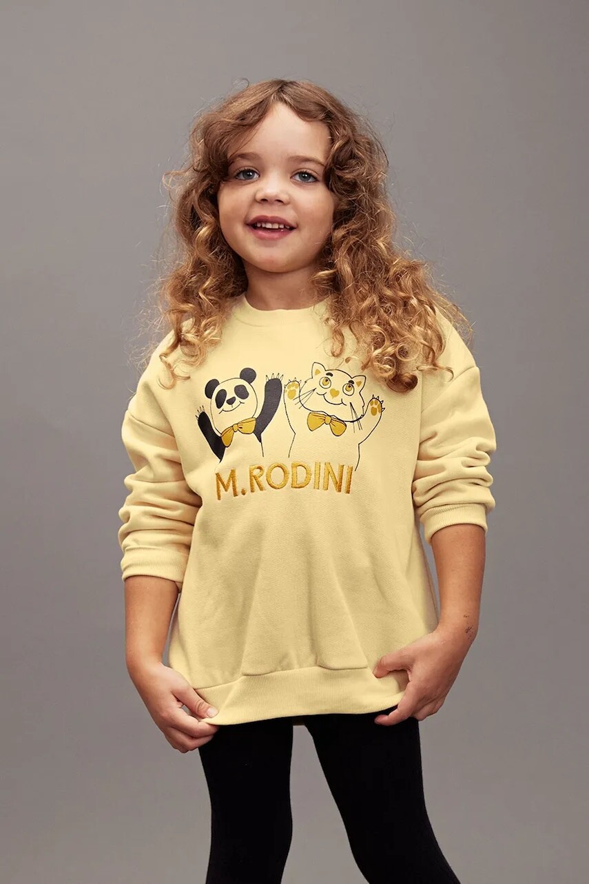 Detská bavlnená mikina Mini Rodini Panda & cat žltá farba, s potlačou, 25720136