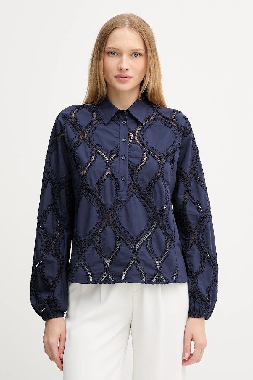 Bavlnená blúzka Mos Mosh NOLIN modrá farba, jednofarebná, 174010