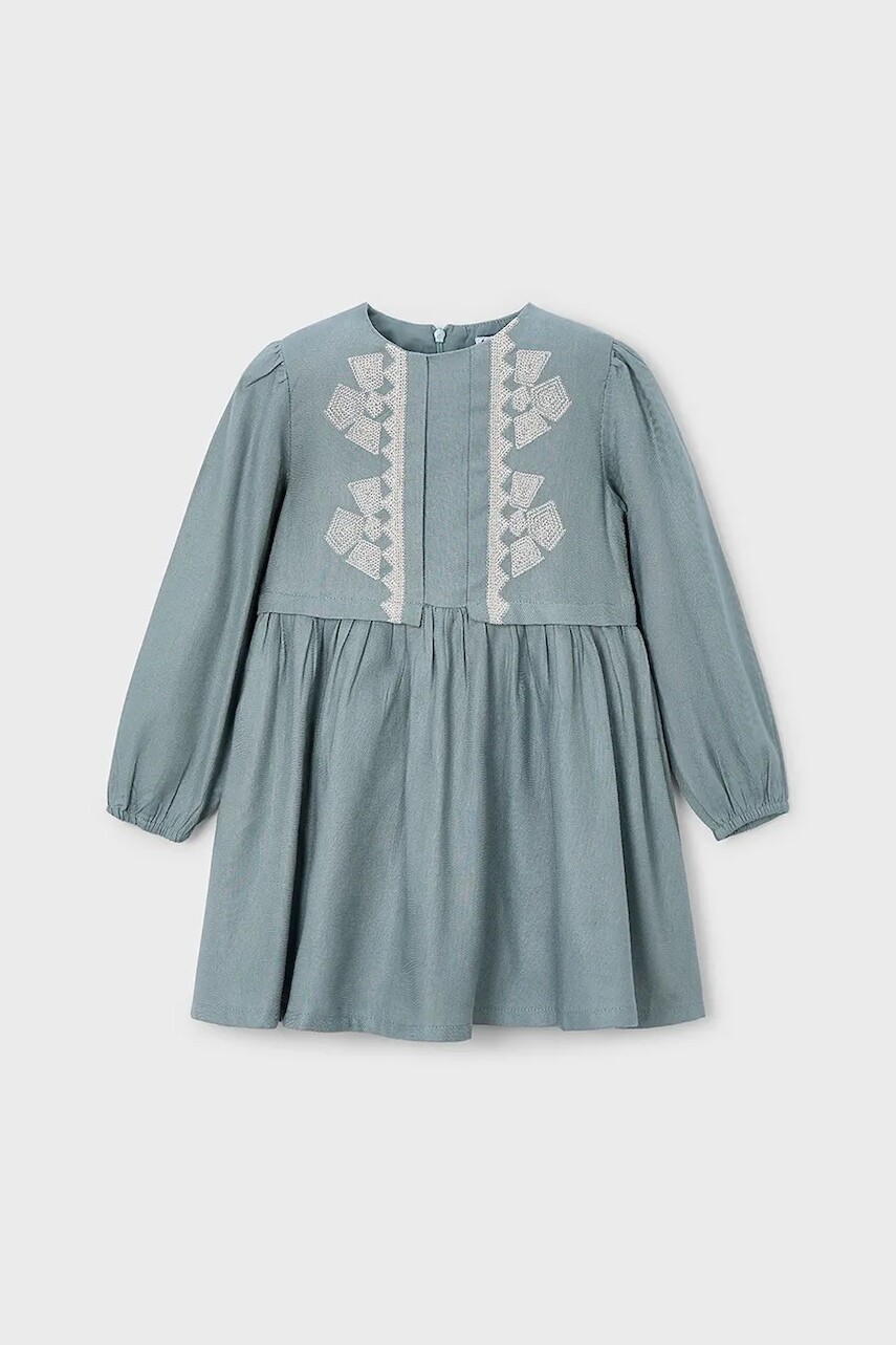Dievčenské šaty Mayoral tyrkysová farba, mini, áčkový strih, 4992