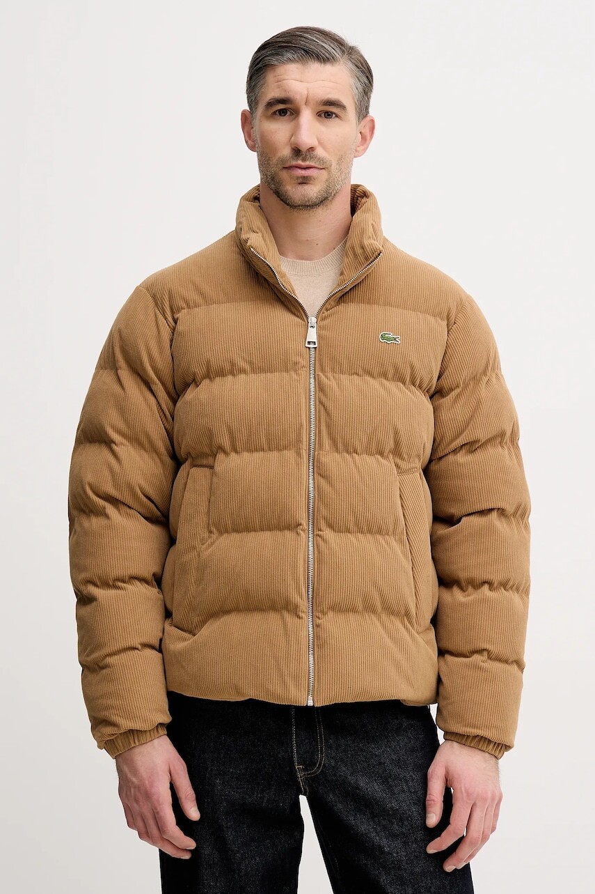 Zamatová bunda Lacoste čierna farba, zimná, BH2890