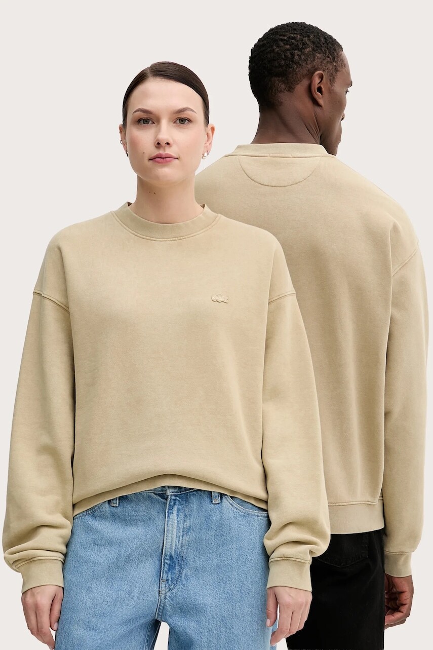 Bavlnená mikina Lacoste béžová farba, jednofarebná