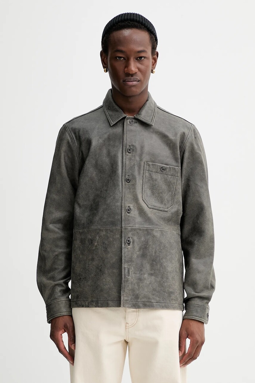 Kožená bunda Samsoe Samsoe Saruffo X C pánska, šedá farba, prechodná, M24400053