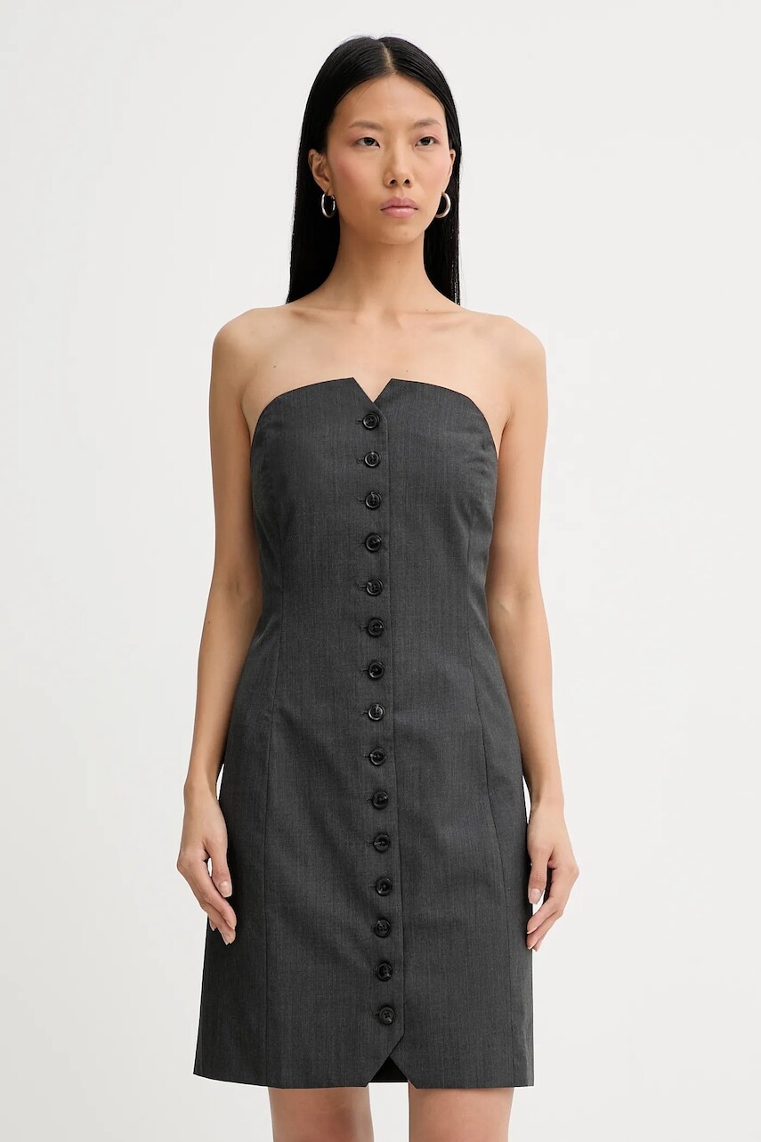 Šaty s prímesou vlny Samsoe Samsoe Saellen šedá farba, mini, priliehavá, F24400132