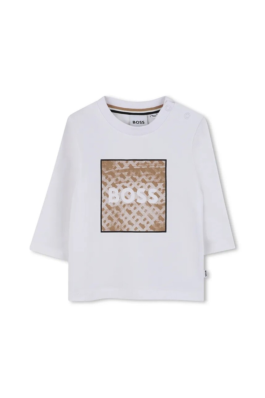 Detské bavlnené tričko BOSS biela farba, vzorované, J52715