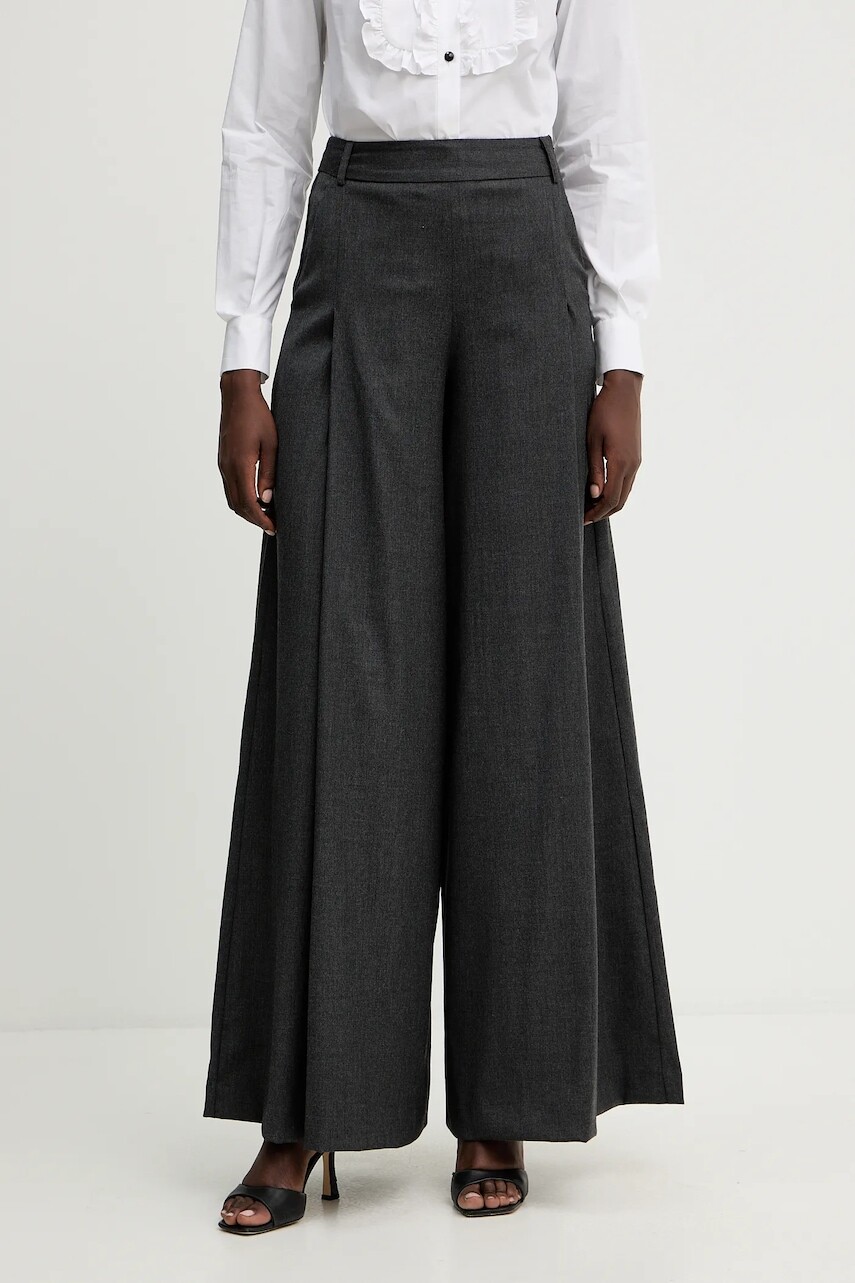 Vlnené nohavice Ermanno Scervino LIFE šedá farba, široké, vysoký pás, D474P303JWR