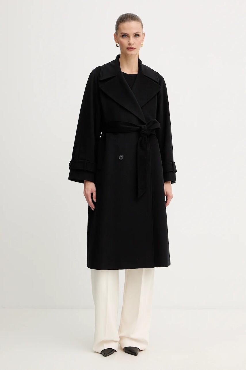 Vlnený kabát Marella čierna farba, 2523016071200
