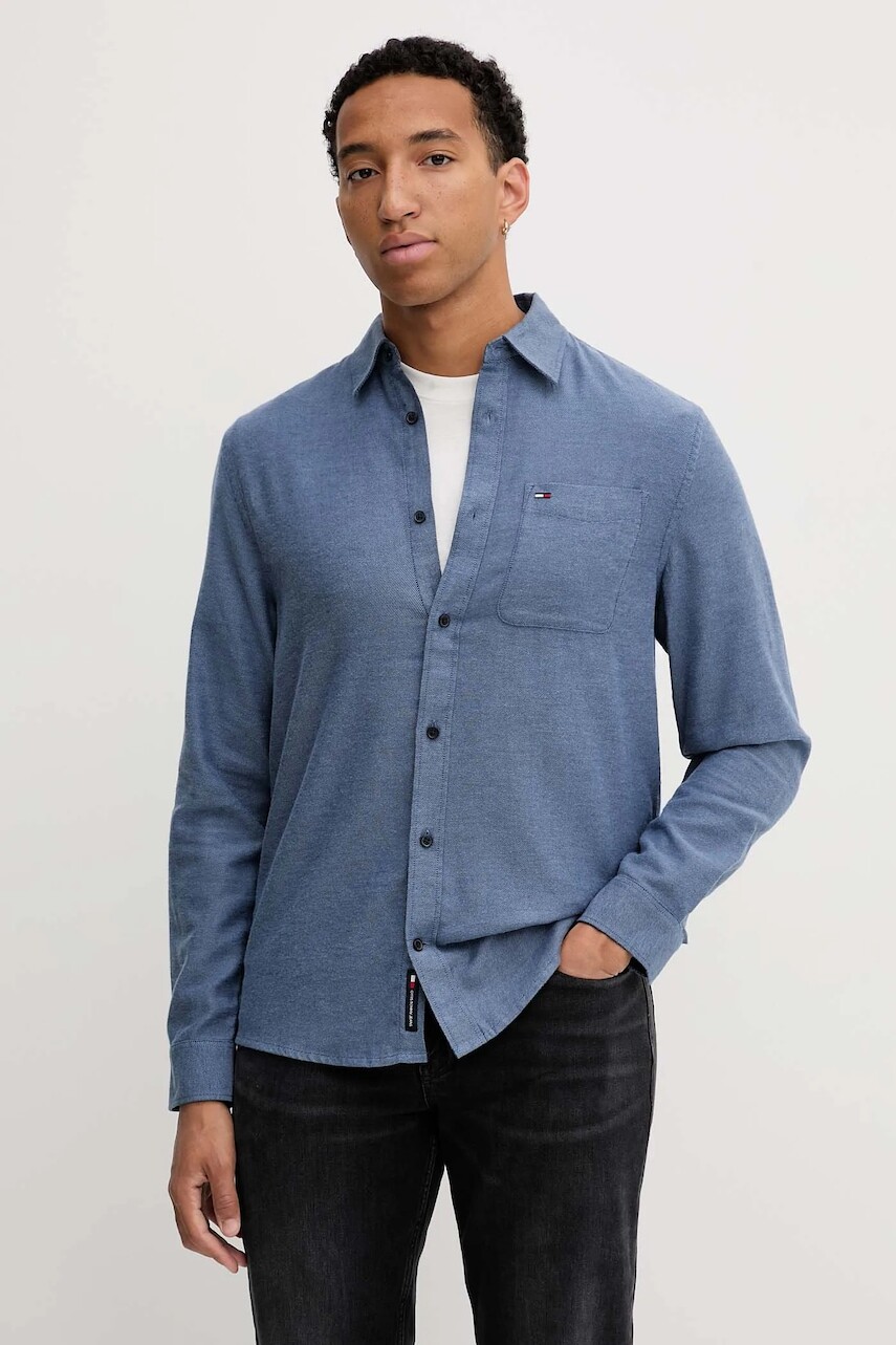 Bavlnená košeľa Tommy Jeans tmavomodrá farba, regular, s klasickým golierom, DM0DM22023