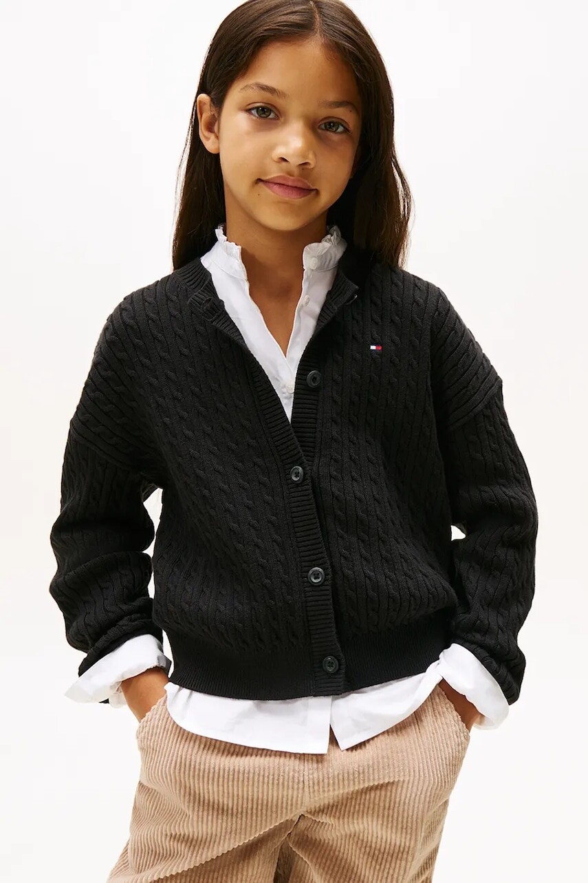 Detský bavlnený kardigan Tommy Hilfiger čierna farba, KG0KG09076