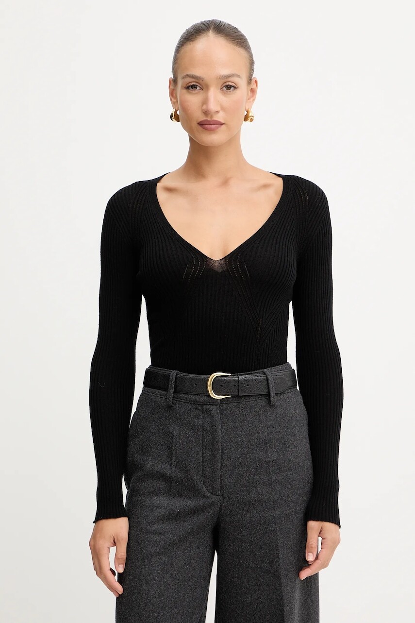 Vlnený sveter Twinset čierna farba, ľahký, 252TT3110