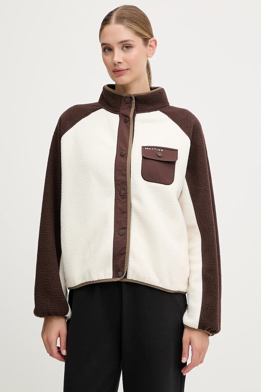 Fleecová mikina P.E Nation Takeover béžová farba, vzorovaná, 253J142