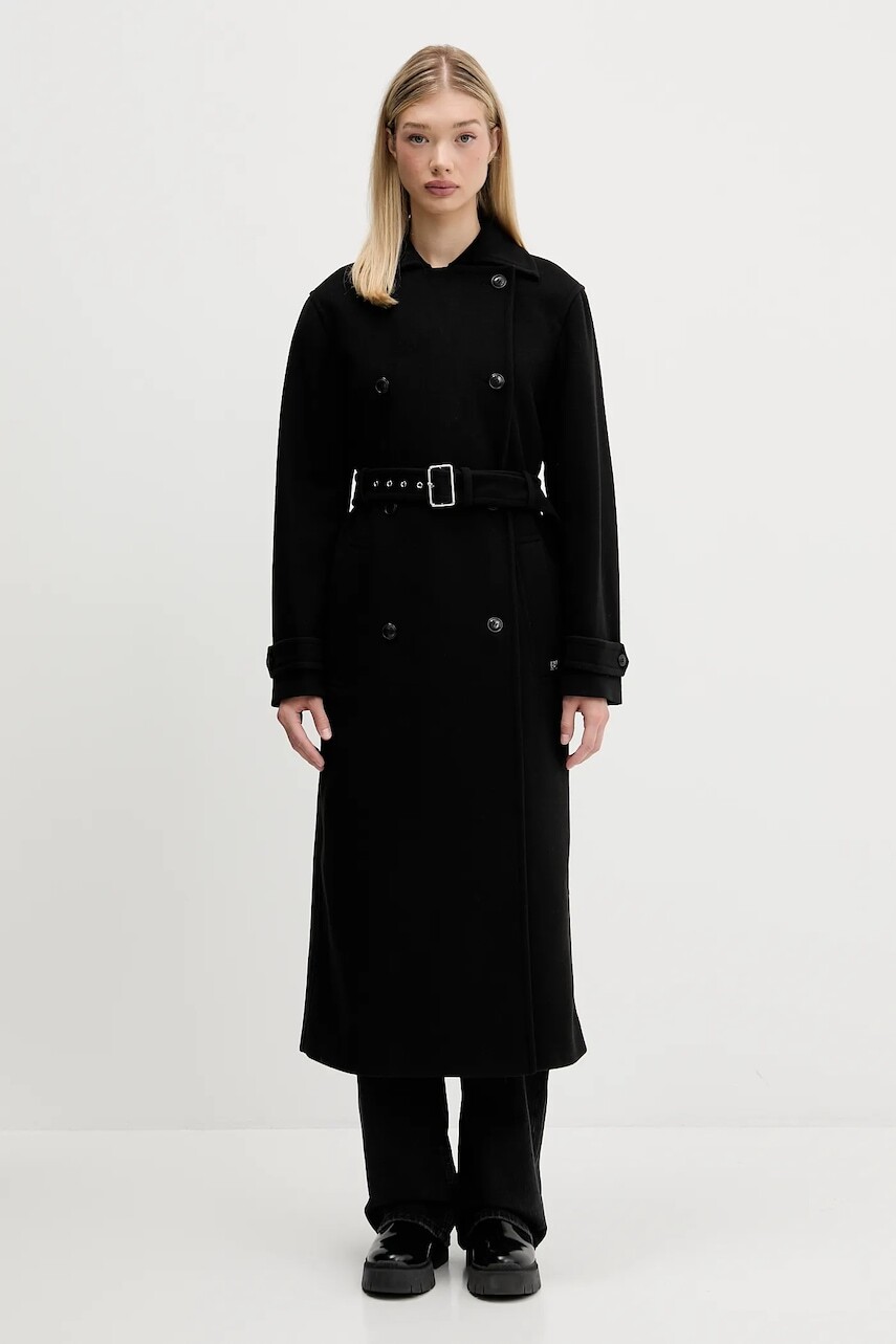 Kabát s prímesou vlny HUGO čierna farba, 50547616