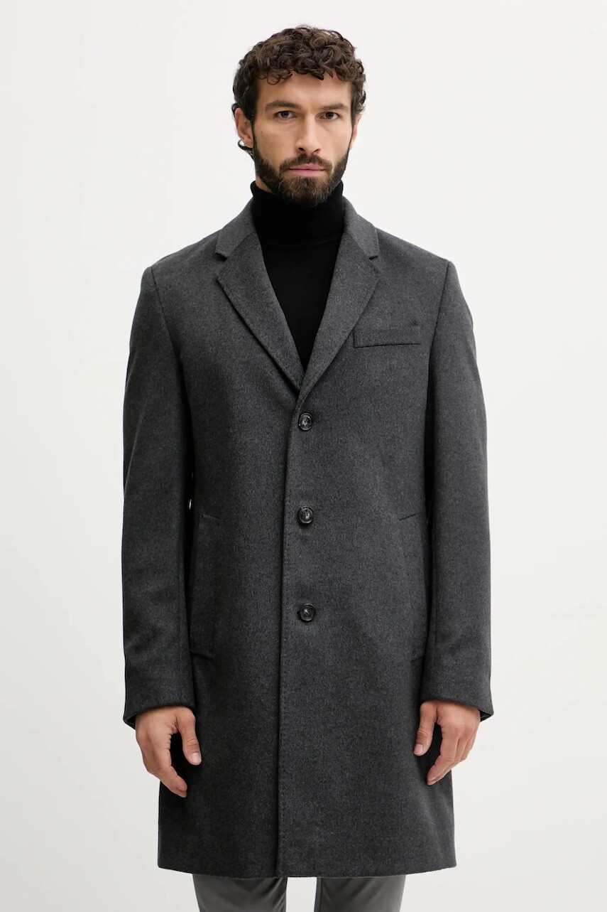Vlnený kabát BOSS šedá farba, 50549187