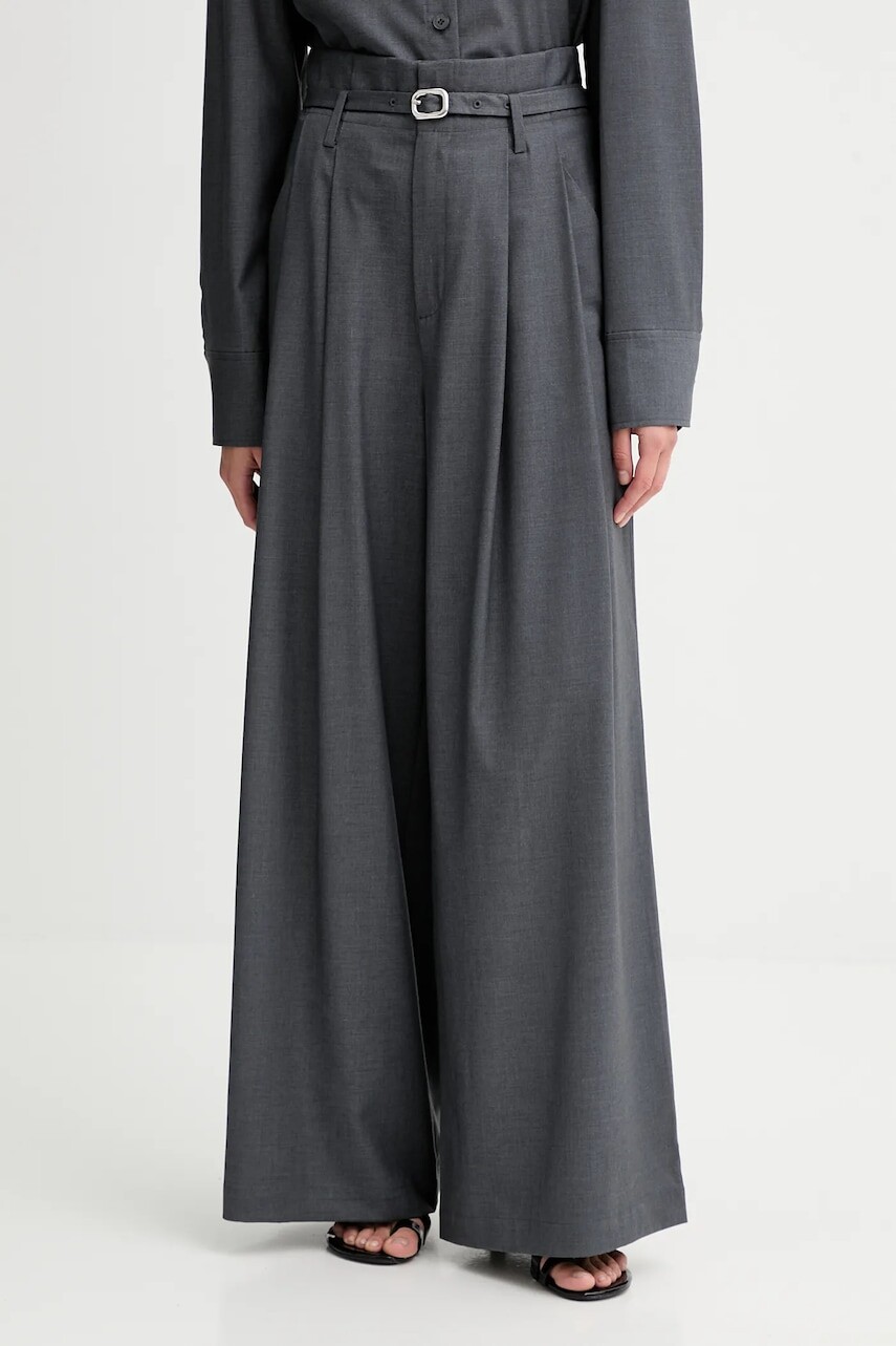 Nohavice s prímesou vlny ISABELLE BLANCHE šedá farba, rovný strih, vysoký pás, IS25FW-P036-T002