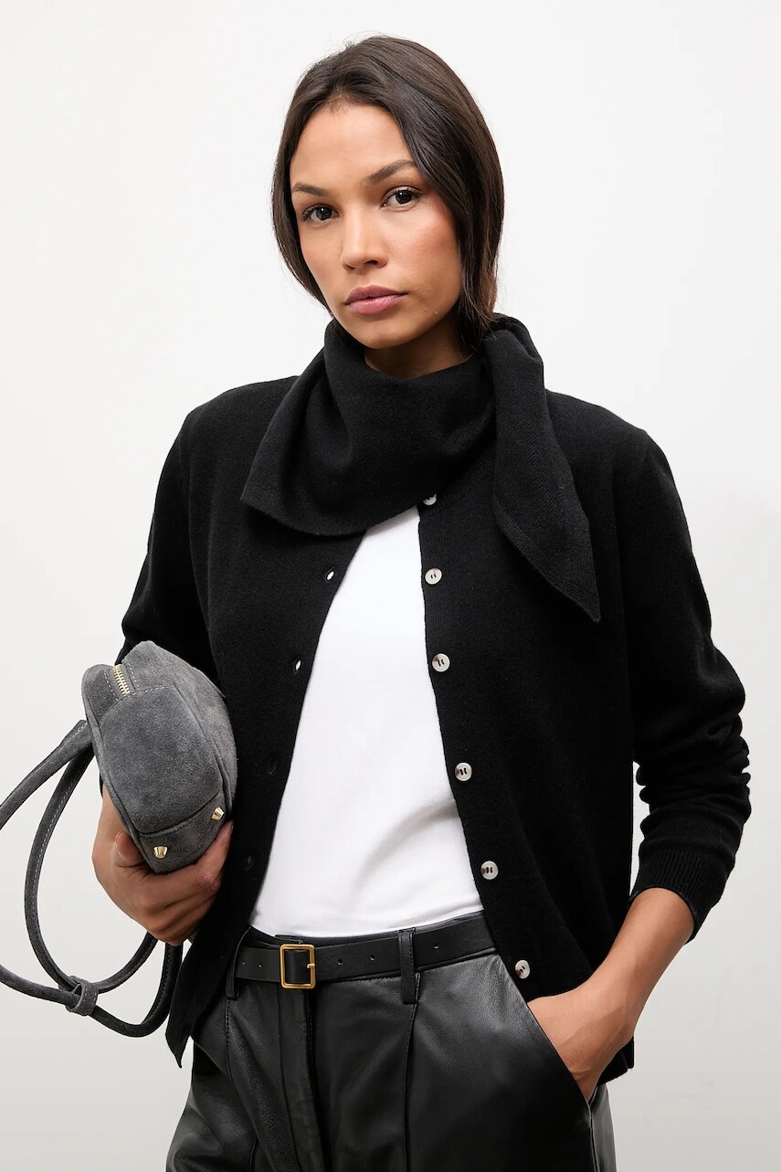 Kardigan z merino vlny so šatkou Answear.LAB čierna farba, ľahký