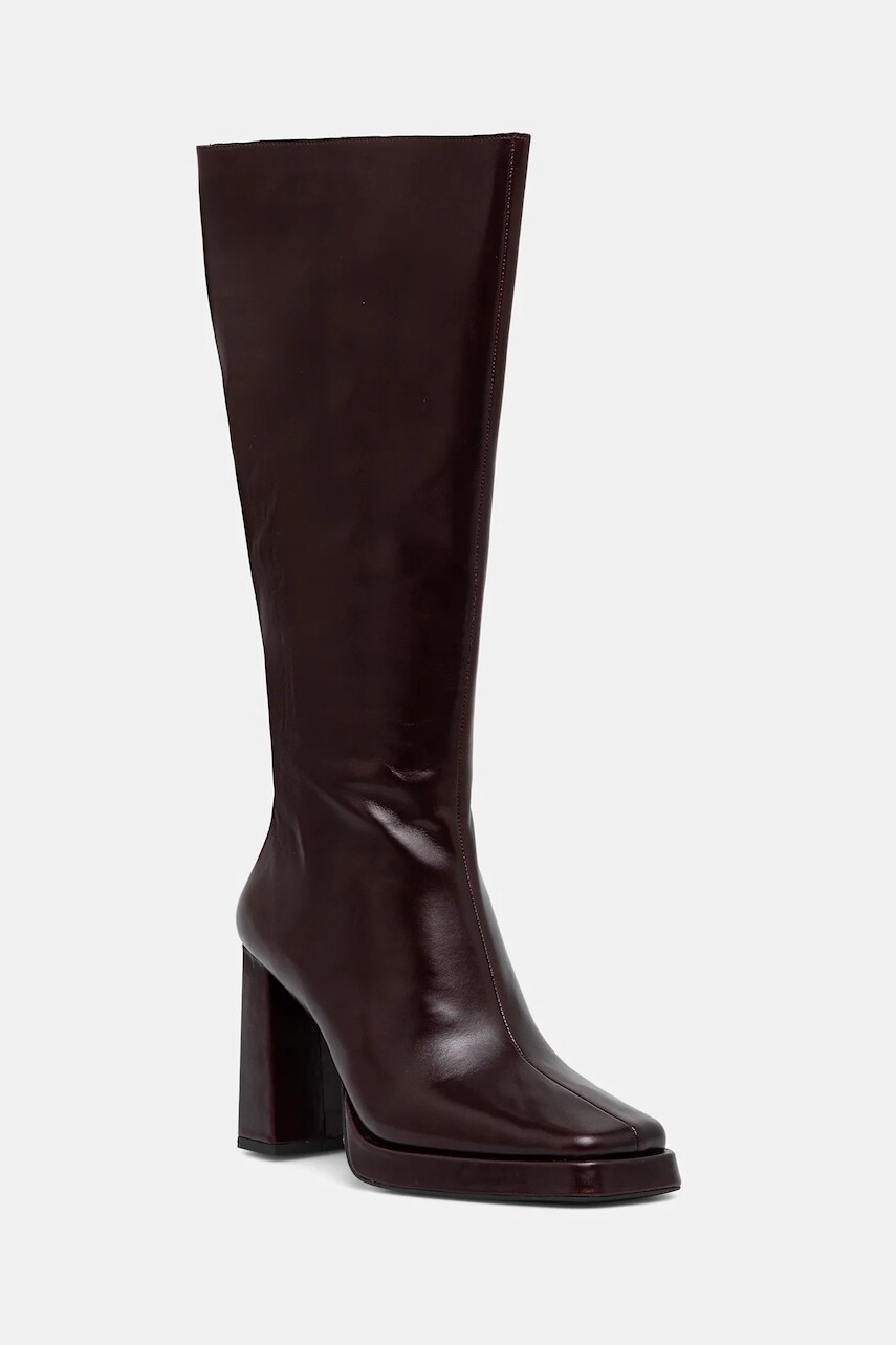 Kožené čižmy Jeffrey Campbell Maximal hnedá farba, na podpätku, JC-852-1-7