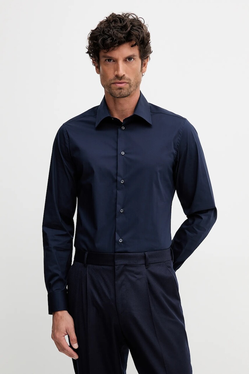 Košeľa United Colors of Benetton tmavomodrá farba, regular, s klasickým golierom, 551MUQ049