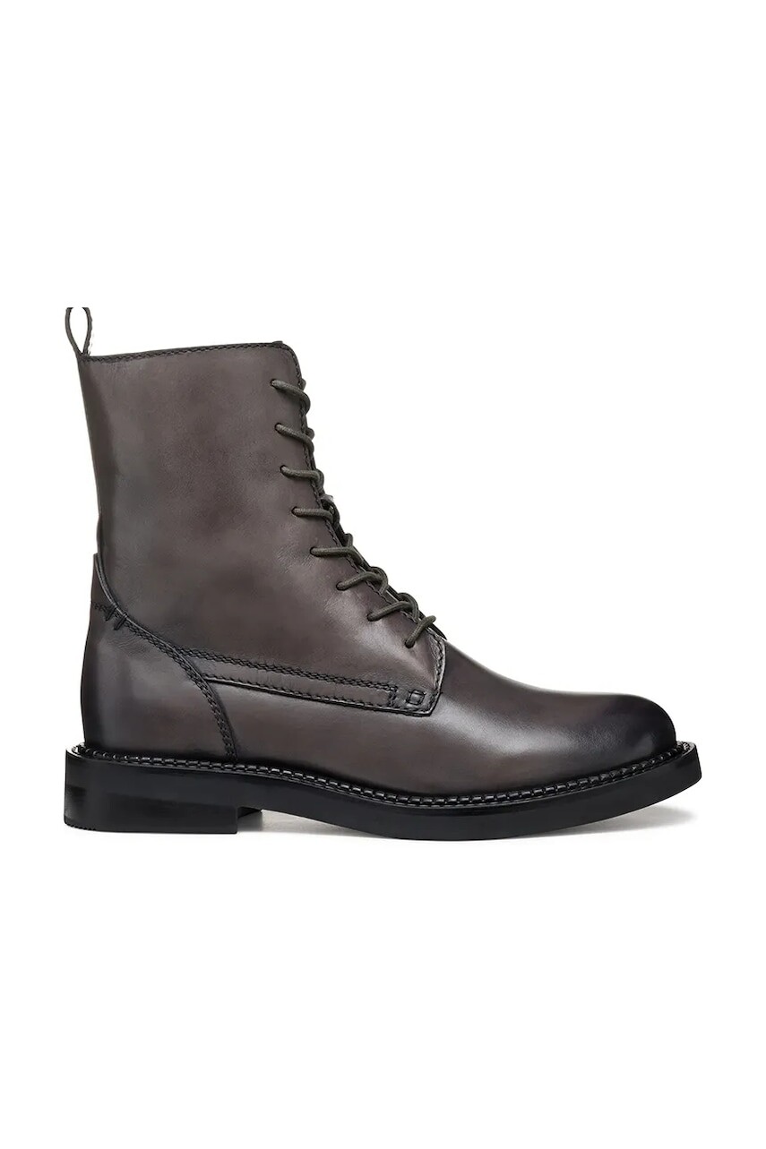 Kožené členkové topánky Geox D SERILDA šedá farba, na plochom podpätku, D46WYG 00043 C6029