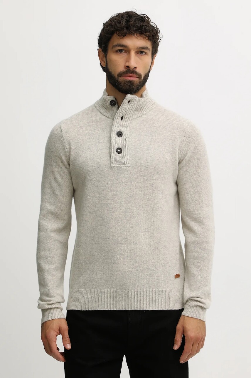 Vlnený sveter Barbour béžová farba, s polorolákom, MKN0585