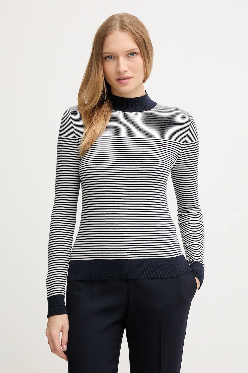 Sveter Tommy Hilfiger tmavomodrá farba, ľahký, WW0WW47462