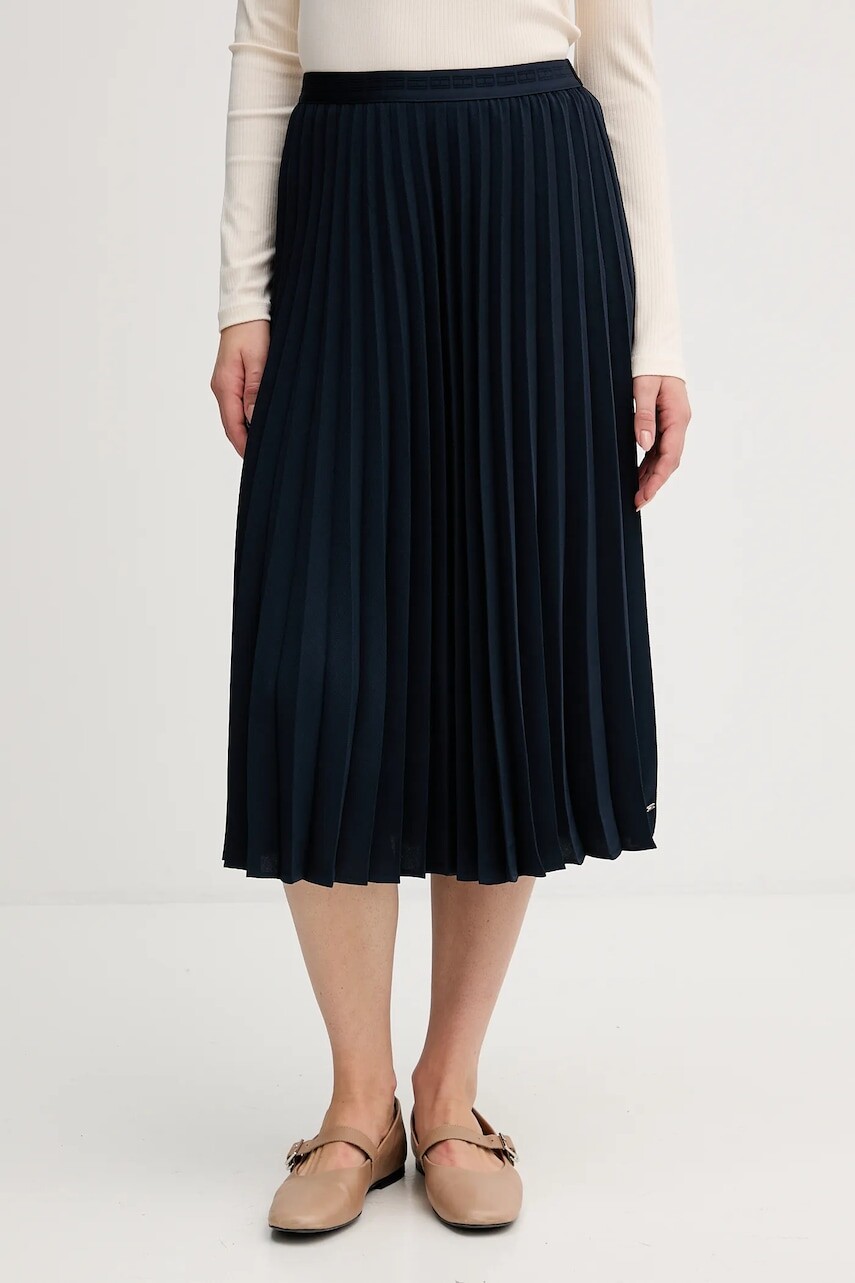 Sukňa Tommy Hilfiger bordová farba, midi, áčkový strih, WW0WW48538