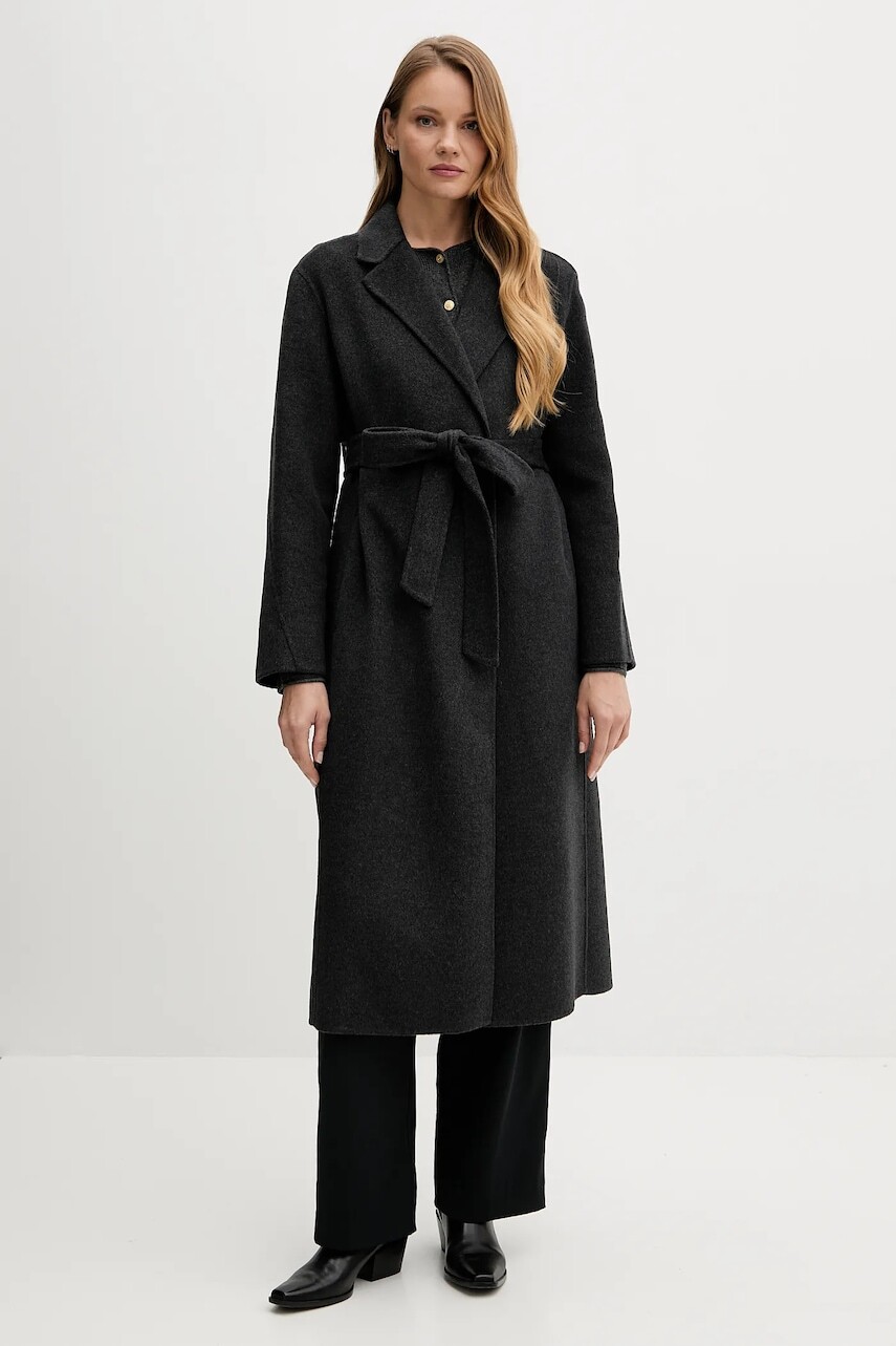 Vlnený kabát Tommy Hilfiger šedá farba, WW0WW47286