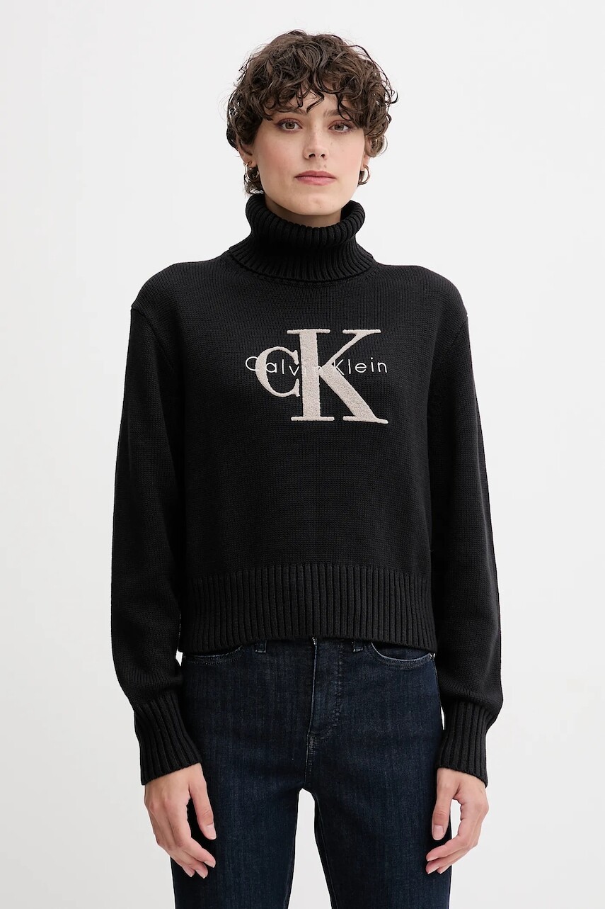 Sveter Calvin Klein Jeans čierna farba, s rolákom, LV047D354G