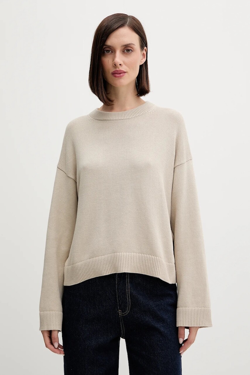 Bavlnený sveter Calvin Klein Jeans béžová farba, ľahký, LV047D305G