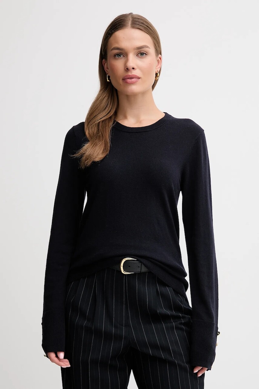 Vlnený sveter Barbour CARLBY tmavomodrá farba, ľahký, LKN1686