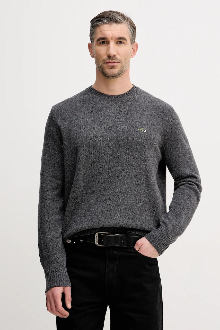 Vlnený sveter Lacoste šedá farba, ľahký, AH2916