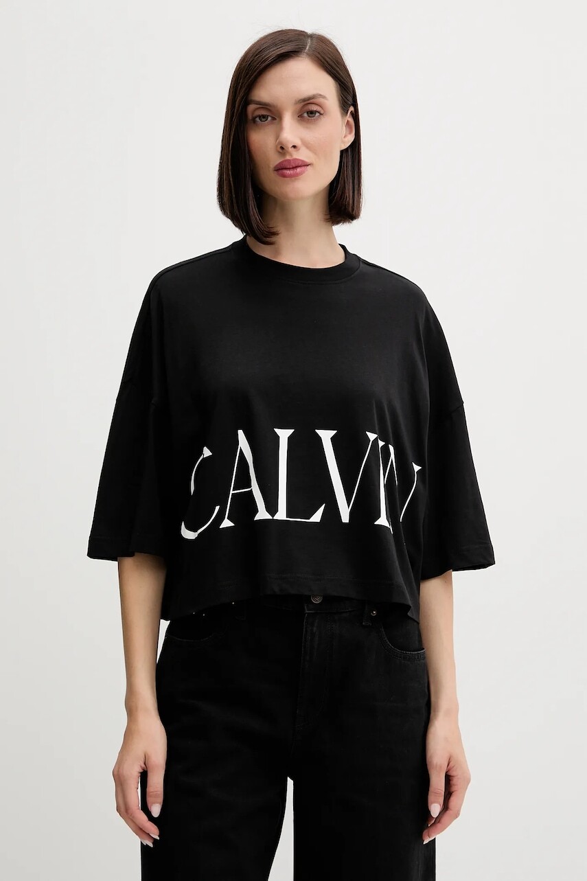 Bavlnené tričko Calvin Klein Jeans dámske, čierna farba, LV047D206G