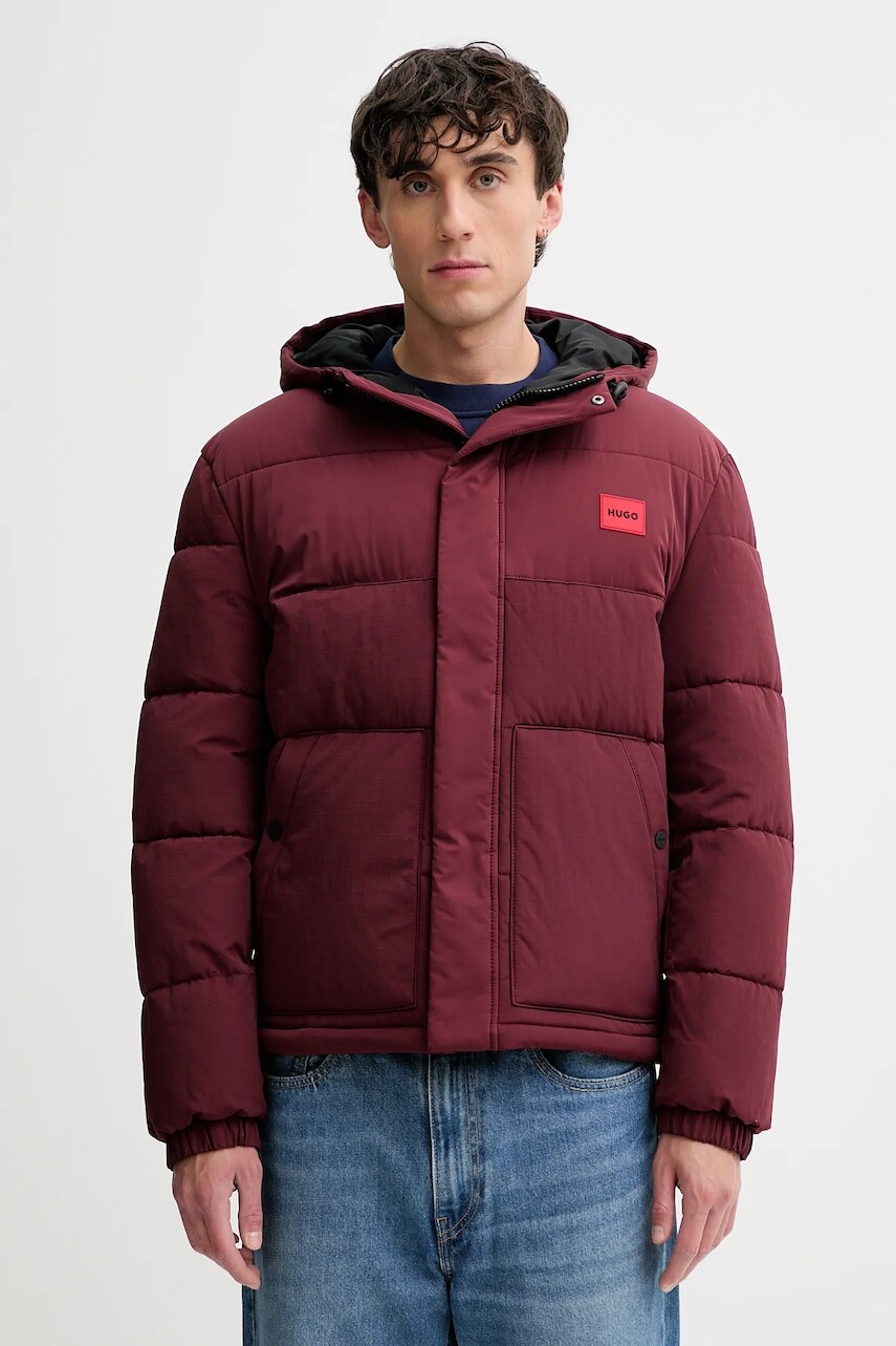 Bunda HUGO bordová farba, zimná, 50547897
