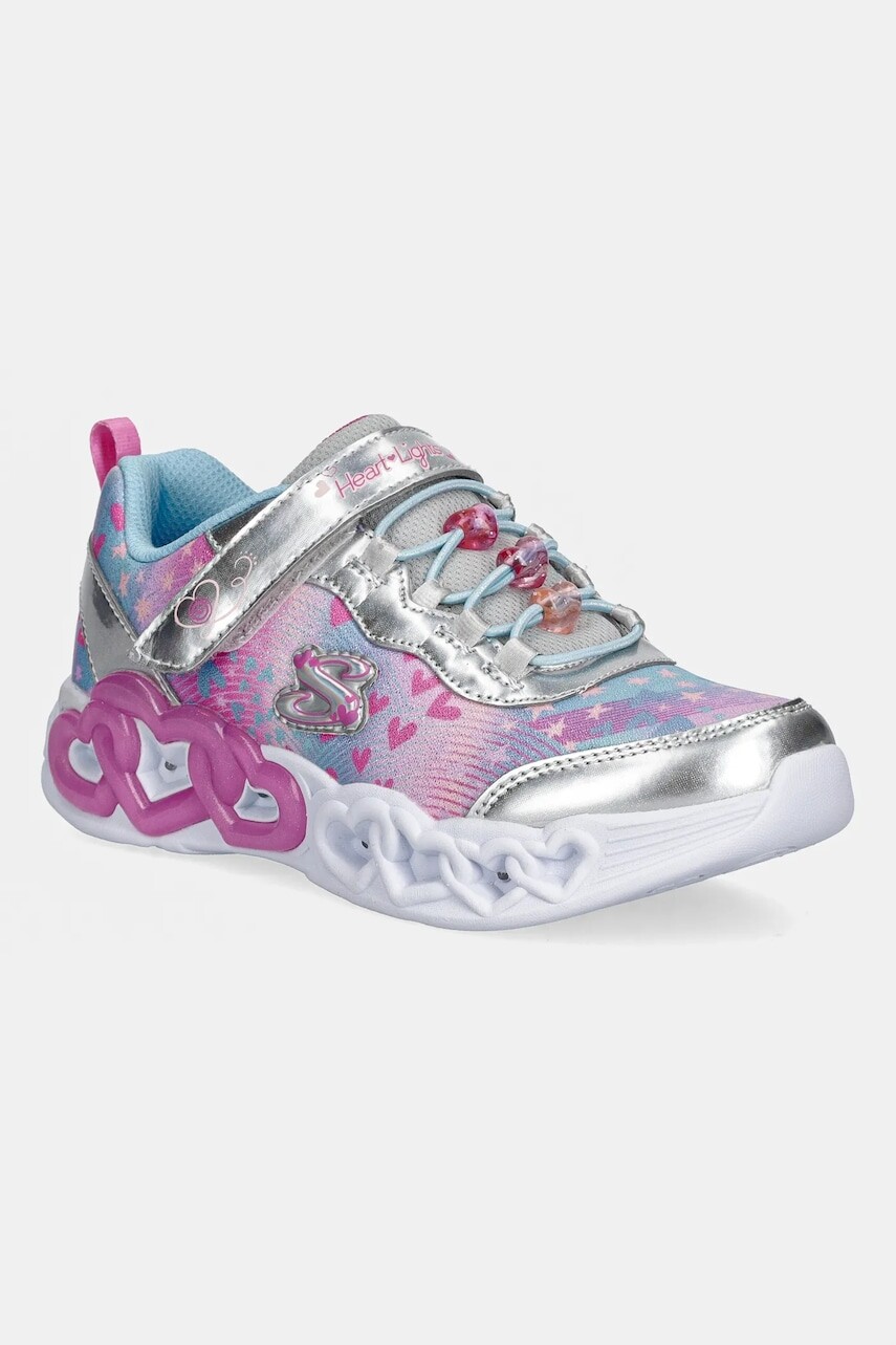 Detské tenisky Skechers INFINITE HEART LIGHTS - HEART strieborná farba, 303261L