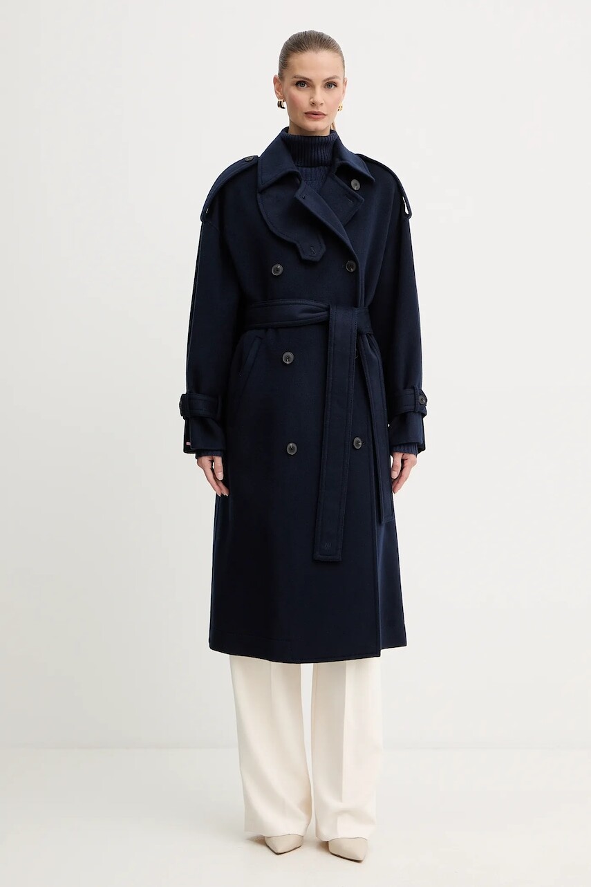 Vlnený kabát MAX&Co. tmavomodrá farba, 2526016013200